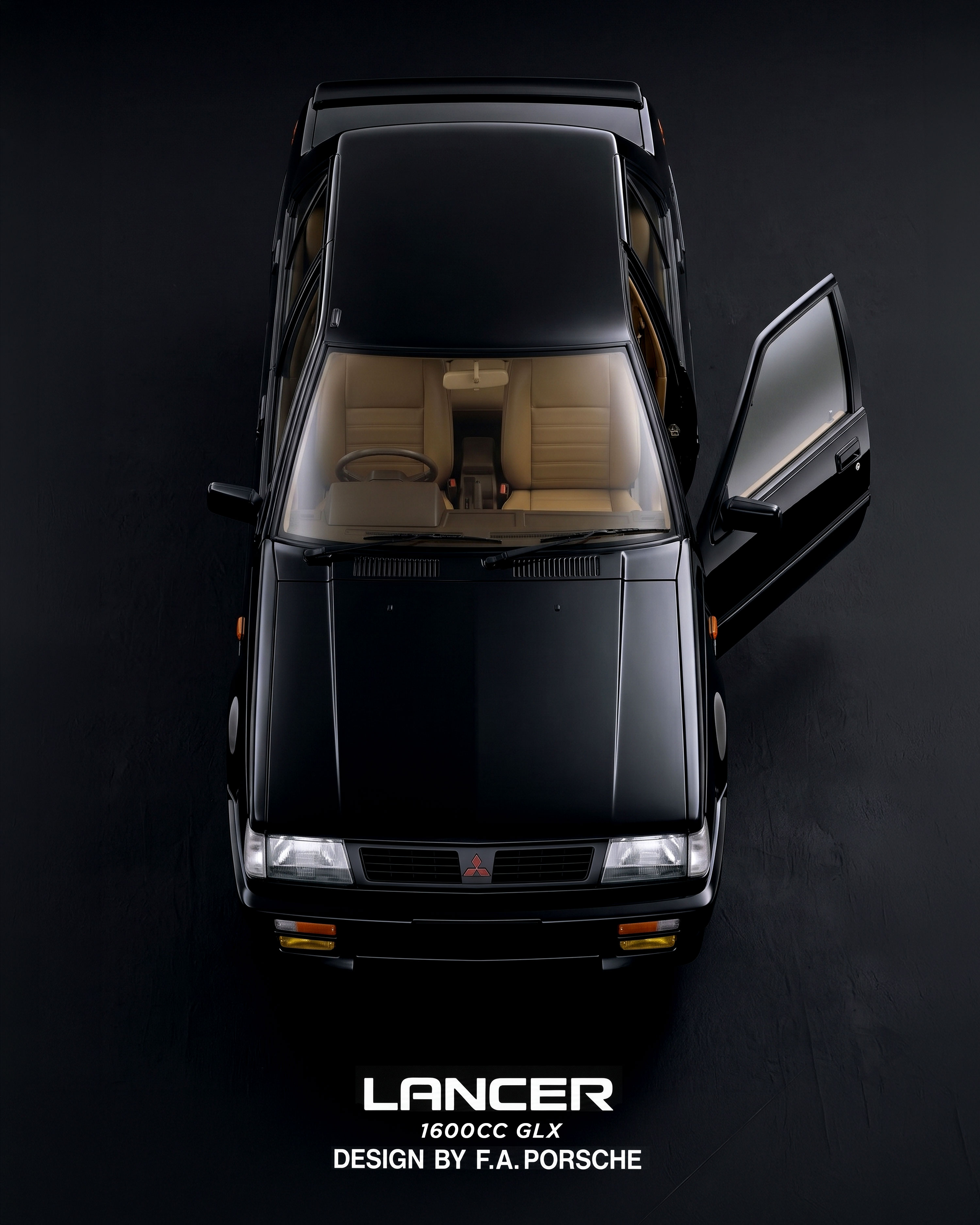 Pandangan atas Mitsubishi Lancer 1600cc GLX F.A. Porsche Design hitam