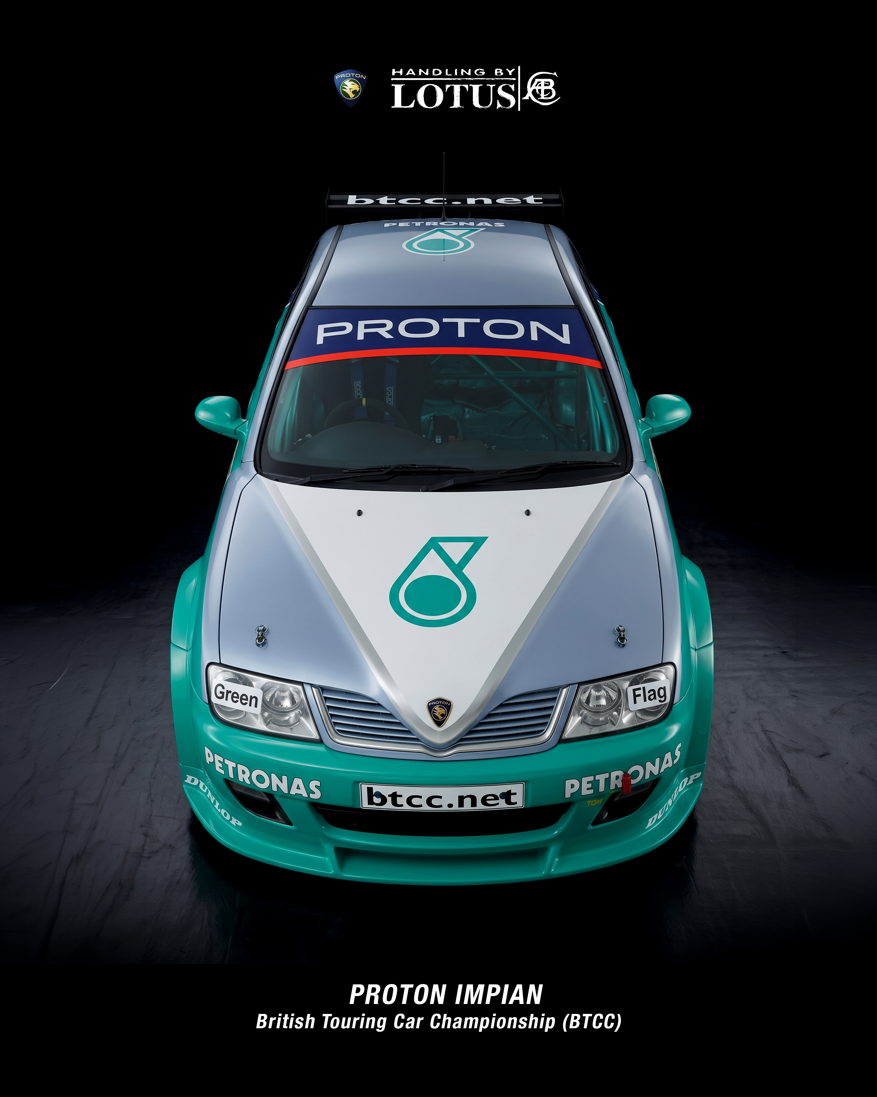 Proton Impian Waja BTCC race car front top view studio poster with Team Petronas Syntium livery