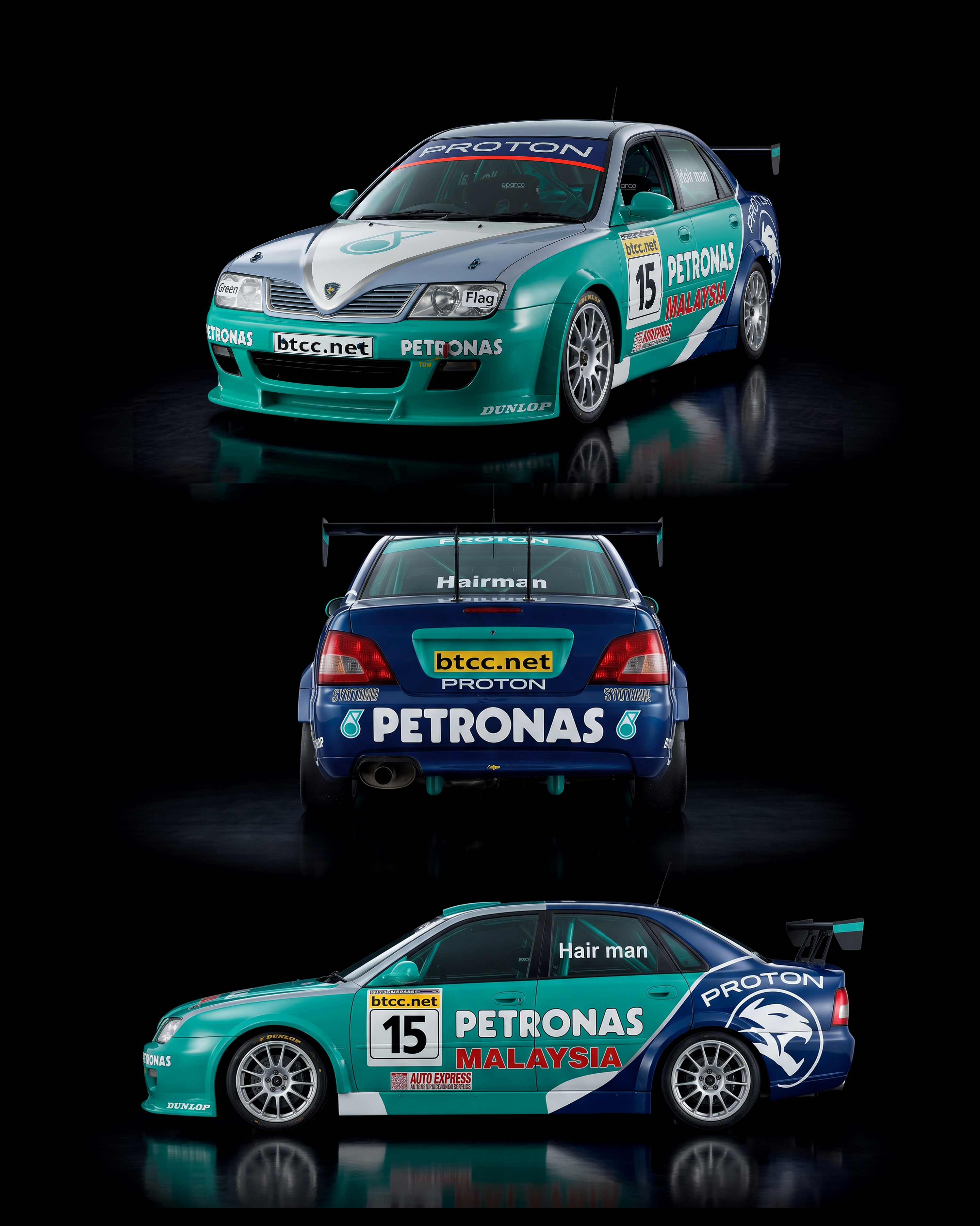 Proton Waja Impian BTCC livery front rear and side view angles in studio photography